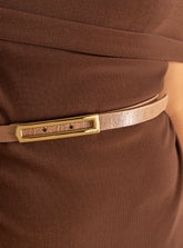 Cinto em Couro Nude Fino Metal